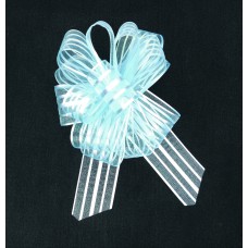 1.25" Wide Pull Bow Ribbon With 14 Loops - Blue Iridescent Solid and Sheer Stripes (Lot of 1 Bow) SALE ITEM